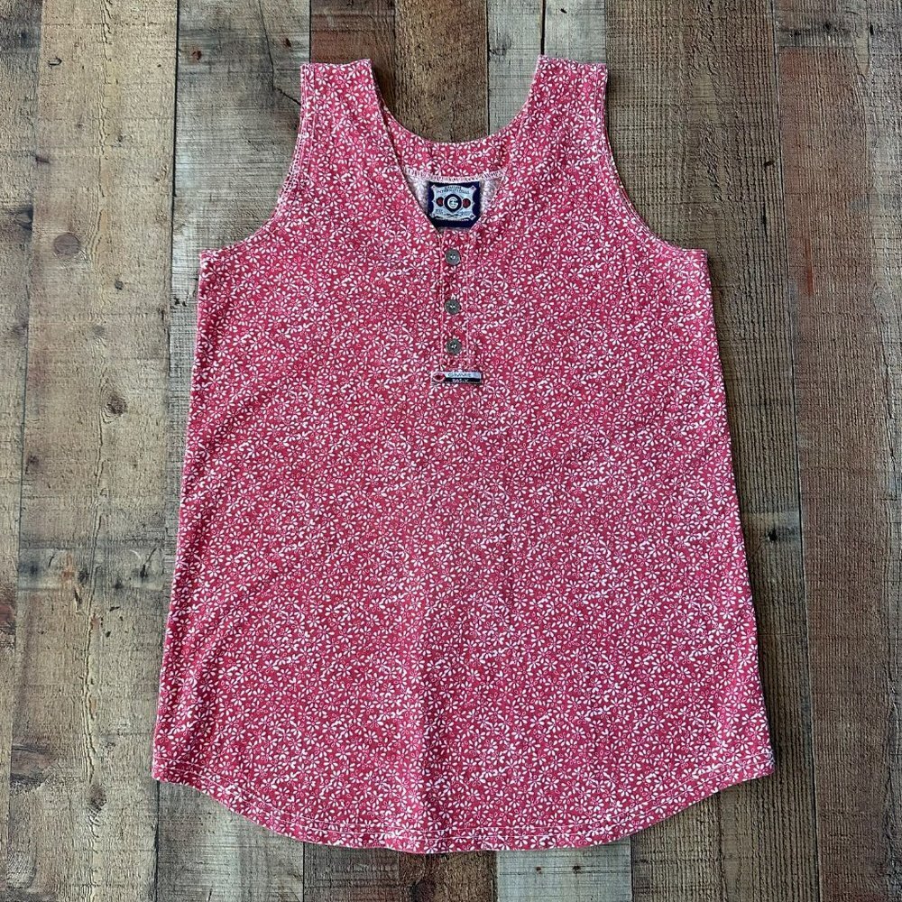 Gimmie Womens Vintage Pink and White Floral Tank Top with Button Detail -M